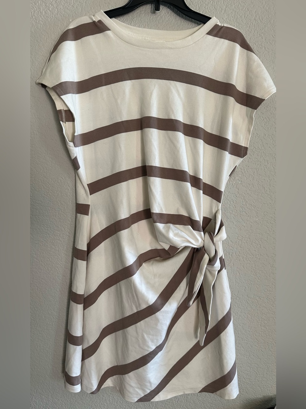 Haven Well Within Cream Dress with Brown Stripes and Side Knot